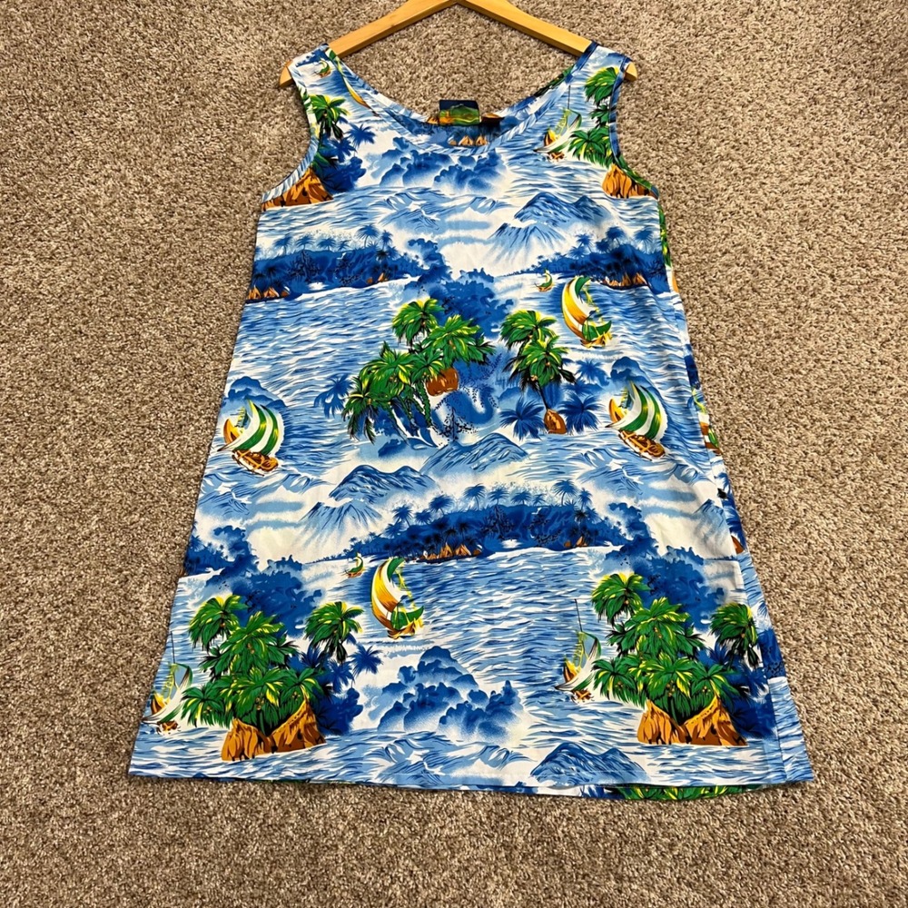 Roundy Bay Womens Tropical Island Sailboat Print Sleeveless Shift Dress Large